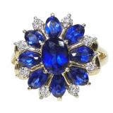 10K Yellow gold oval cut blue sapphires cocktail