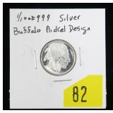 Buffalo nickel .999 Silver round, 1/10 oz.