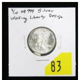 Walking Liberty .999 Silver round, 1/10 oz.