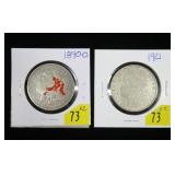 x2- Morgan dollars: 1890-O, 1921 -x2 dollars-