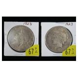 x2- 1923 Peace dollars -x2 dollars -Sold by the