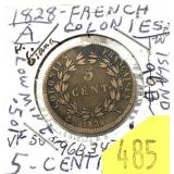 1828 French Colonies 5-cents