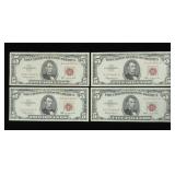 x4- $5 red seals, series of 1963 -x4 notes -Sold