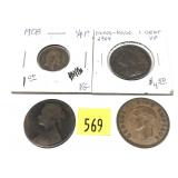 Lot, world coins, 4 pcs.