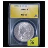 1898-O Morgan dollar ANACS slab certified MS-63