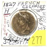 1827 French Colonies 5-cents