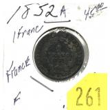 1852A French 1 franc