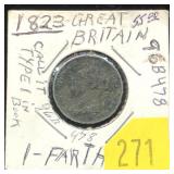 1823 British 1 farthing