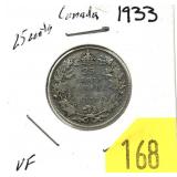 1933 Canadian quarter