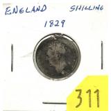 1829 England 1 shilling