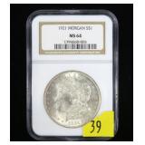 1921 Morgan dollar NGC slab certified MS-64