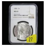 1886 Morgan dollar NGC slab certified MS-63