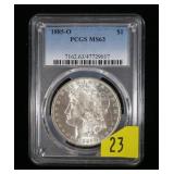 1885-O Morgan dollar PCGS slab certified MS-63
