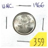 1966 Canadian quarter, Unc.