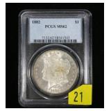 1882 Morgan dollar PCGS slab certified MS-62