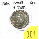 1943 Swiss 1 franc
