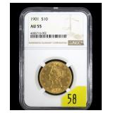 1901 $10 Gold Liberty Eagle NGC slab certified