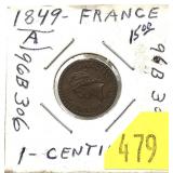 1849 French 1-cent