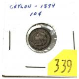 1894 Ceylon 10-cents
