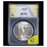 1924 Peace dollar ANACS slab certified MS-63
