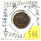 1833 Sweden 1/4 skilling