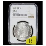 1878 8 T.F. Morgan dollar NGC slab certified MS-62