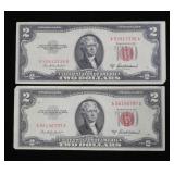 x2- $2 red seals, series of 1953A-x2 notes -Sold