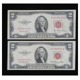 x2- $2 red seals, series of 1953-x2 notes -Sold
