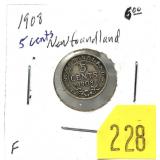 1908 Newfoundland 5-cent silver