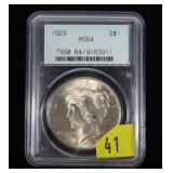 1923 Peace dollar PCGS slab certified MS-64