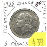 1938 France 5 francs