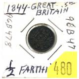 1844 British half farthing