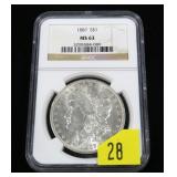 1887 Morgan dollar NGC slab certified MS-63