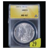 1889 Morgan dollar ANACS slab certified MS-62