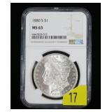 1880-S Morgan dollar NGC slab certified MS-63