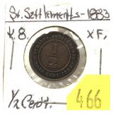 1883 Straight Settlements half cent