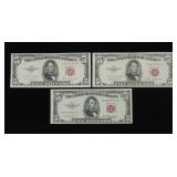x3- $5 red seals, series of 1953 -x3 notes -Sold