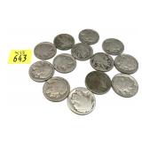 x13- Buffalo nickels, no dates -x13 nickels-