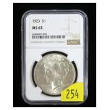 1923 Peace dollar NGC slab certified MS-63
