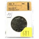 2001-D Kennedy half dollar SGS slab certified