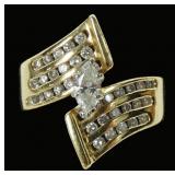 14K Yellow gold marquise cut diamond wrap-style