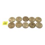 x10- Dollar coins, mixed dates -x10 dollars-