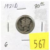 1921-D Mercury dime