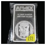 Ten Troy Ounce .999+ Fine Silver Apmex bar