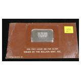 One Troy Ounce .999 Fine Silver bar, by Bullion