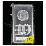 Ten Troy Ounce .999+ Fine Silver bar