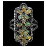 Sterling silver opal and black stone vintage style