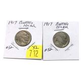 x2- 1917 Buffalo nickels, resorted dates -x2