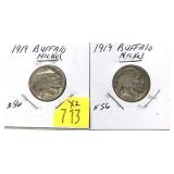 x2- 1919 Buffalo nickels, resorted dates -x2