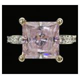14K Yellow gold princess cut pink CZ solitaire
